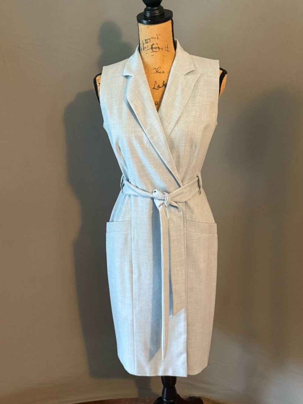 Calvin Klein baby blue belted wrap dress